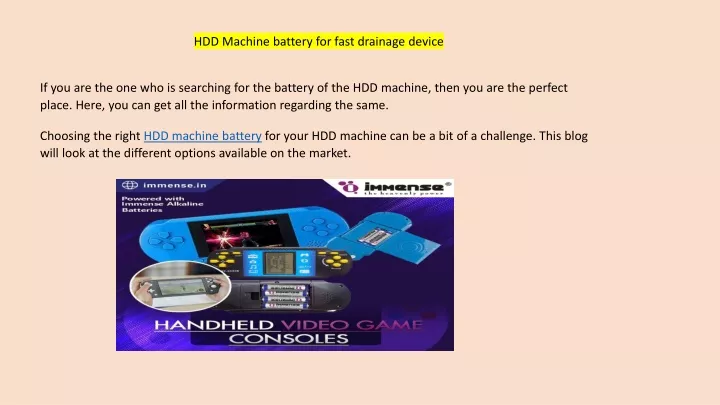 hdd machine battery for fast drainage device