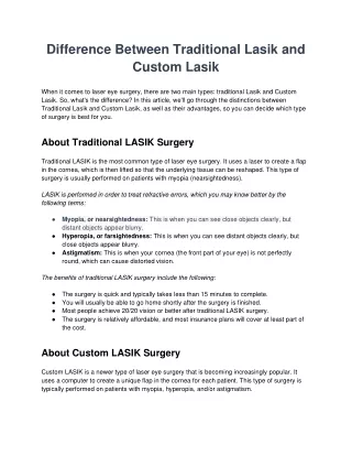 difference between traditional lasik and custom