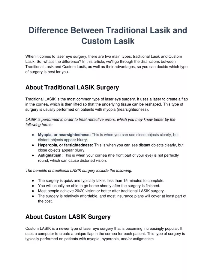 difference between traditional lasik and custom