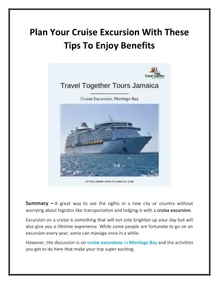 Plan Your Cruise Excursion With These Tips To Enjoy Benefits