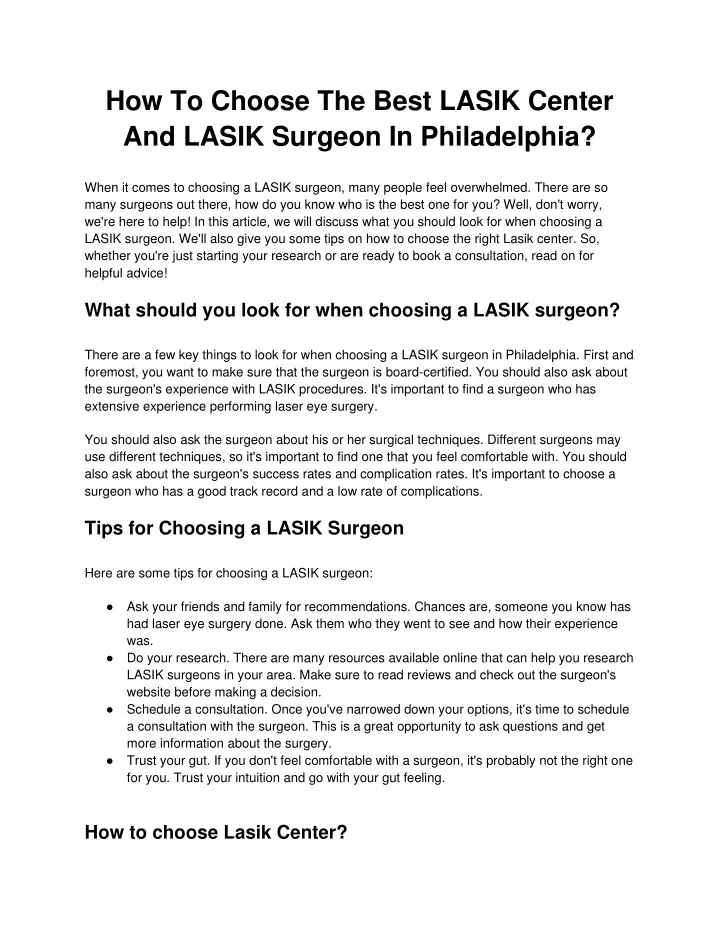 how to choose the best lasik center and lasik