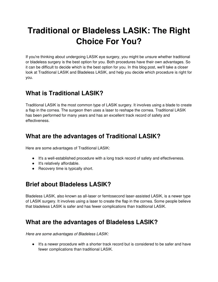 traditional or bladeless lasik the right choice