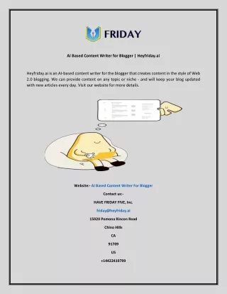 Ai Based Content Writer for Blogger  Heyfriday