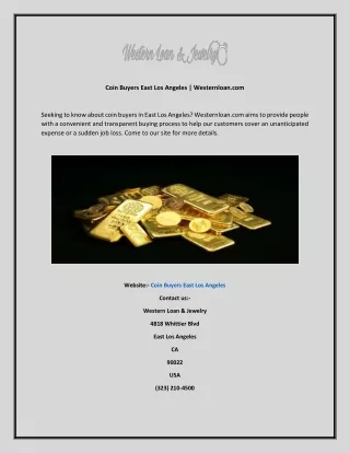 Coin Buyers East Los Angeles  Westernloan