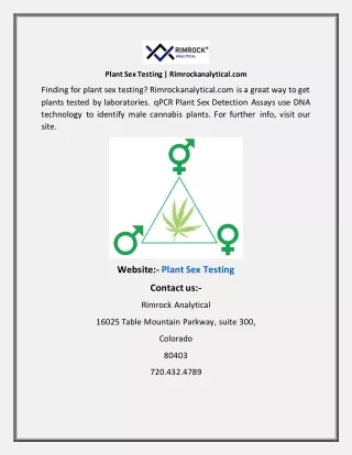 Plant Sex Testing  Rimrockanalytical