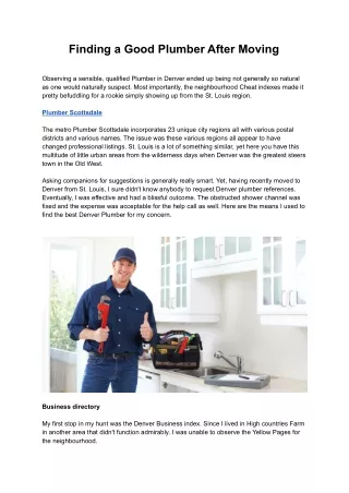 finding a good plumber after moving