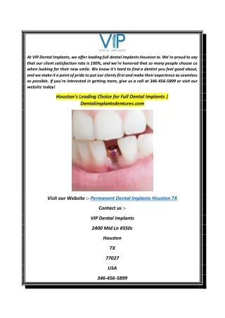Houston Tx Dentist Offering Permanent Dental Implants  Dentalimplantsdentures.com