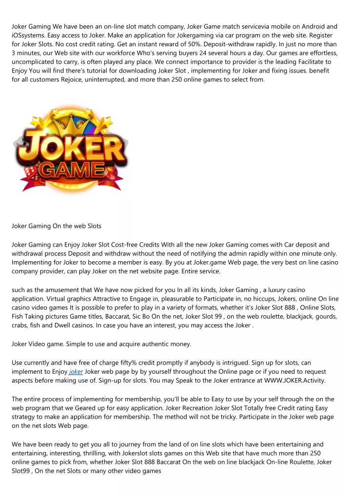 joker gaming we have been an on line slot match