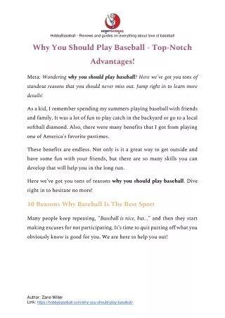 Why You Should Play Baseball
