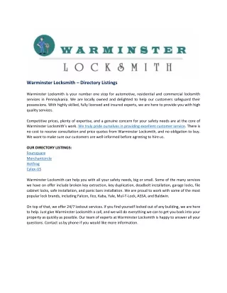 Warminster Locksmith – Directory Listings