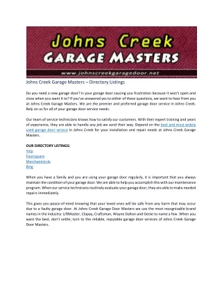 Johns Creek Garage Masters - Directory Listings