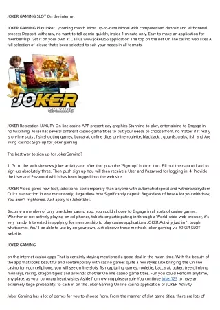 JOKER GAMING Play  Joker Lycoming game