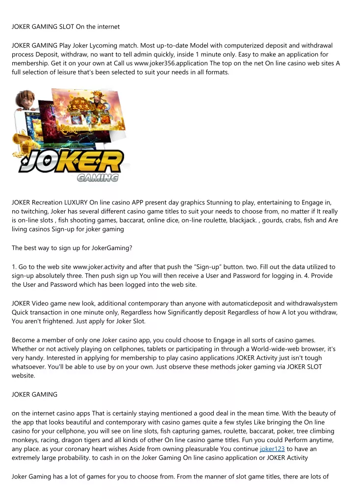 joker gaming slot on the internet