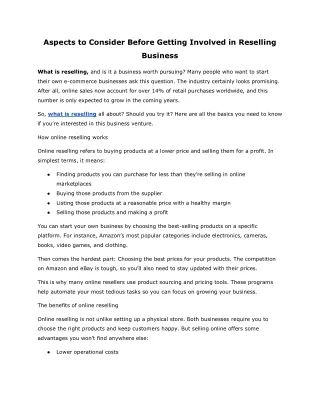 aspects to consider before getting involved