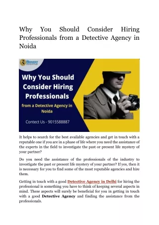 Why You Should Consider Hiring Professionals from a Detective Agency in Noida