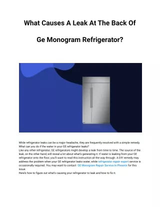 What Causes A Leak At The Back Of Ge Monogram Refrigerator