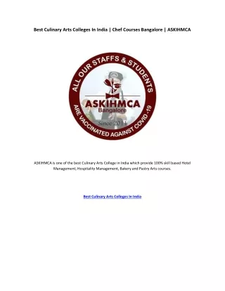 Best Culinary Arts Colleges In India ASKIHMCA