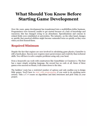 what should you know before starting game