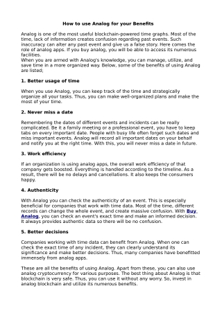 How to use Analog for your Benefits