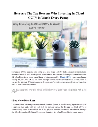 Why Investing In Cloud CCTV Is Worth Every Penny -  Teledata ICT