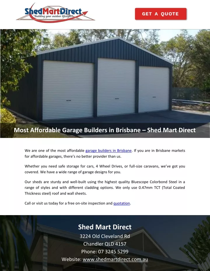 most affordable garage builders in brisbane shed