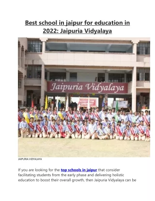 Best school in jaipur for education - Jaipuria Vidyalaya