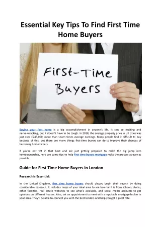 Essential Key Tips To Find First Time Home Buyers - Mountview FS