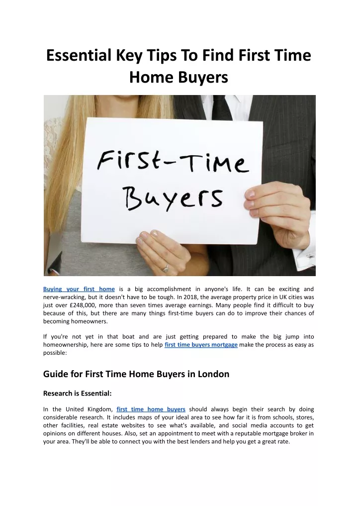 essential key tips to find first time home buyers