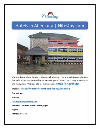 Hotels In Abeokuta | Nitestay.com