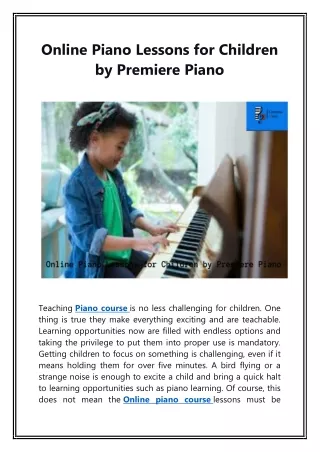 Online Piano Lessons for Children by Premiere Piano