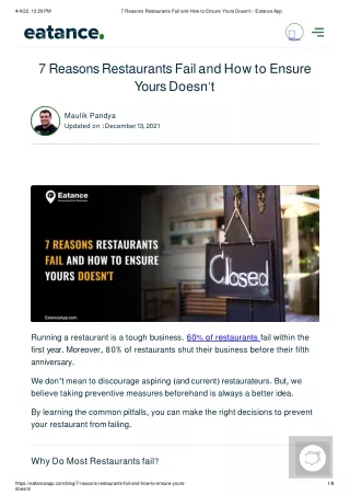 7 Reasons Restaurants Fail and How to Ensure Yours Doesn't