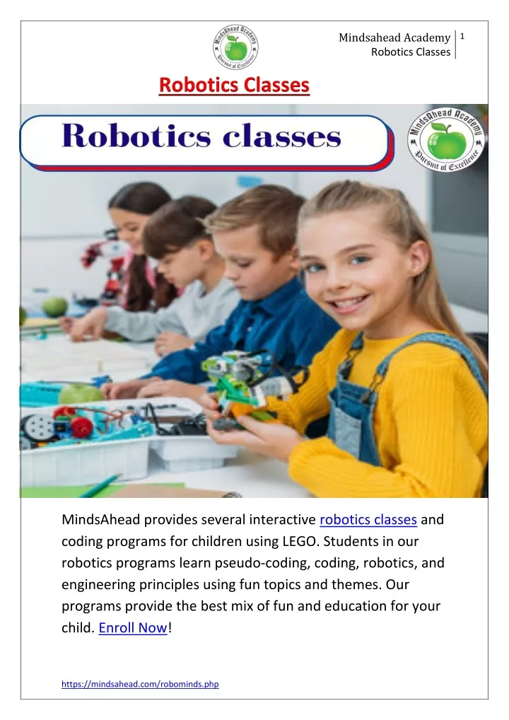 mindsahead academy robotics classes