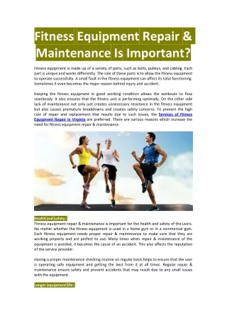 Fitness Equipment Repair & Maintenance Is Important