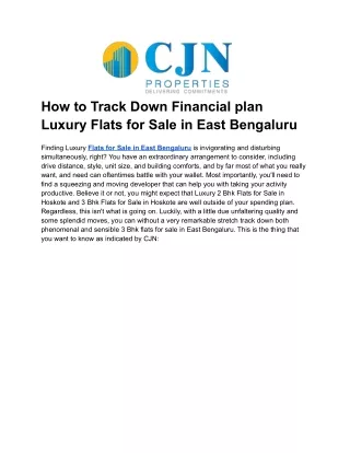How to Track down financial plan Luxury Flats for Sale in East Bengaluru