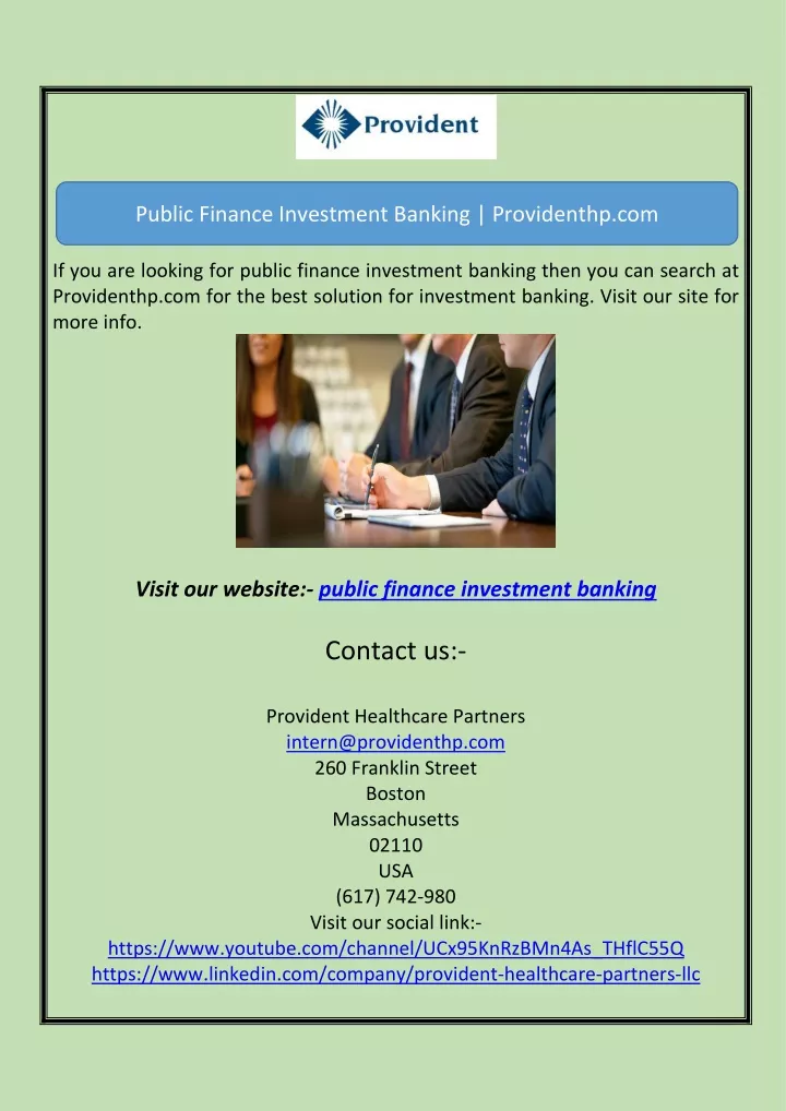 public finance investment banking providenthp com