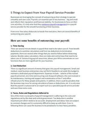 5 Things to Expect from Your Payroll Service Provider