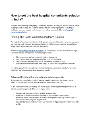 How to get the best hospital consultants solution in India_