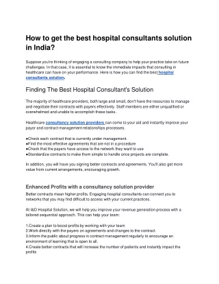 How to get the best hospital consultants solution in India_