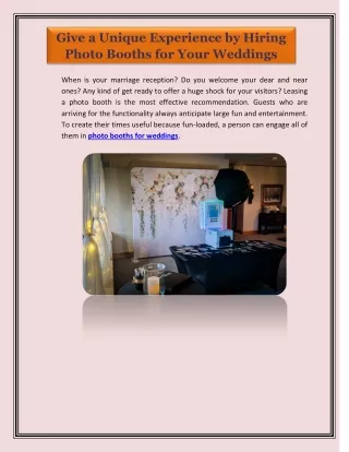 Give a Unique Experience by Hiring Photo Booths For Your Weddings