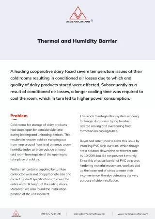 Thermal Humidity Barrier  - Air Curtains Manufacturers