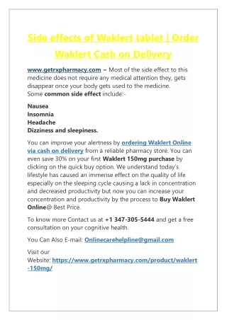 Side effects of Waklert tablet | Order Waklert Cash on Delivery