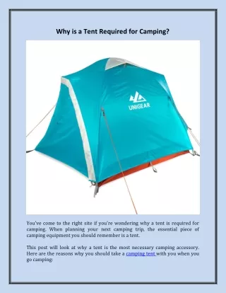 Why is a Tent Required for Camping