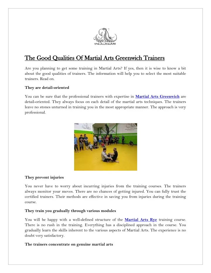 the good qualities of martial arts greenwich