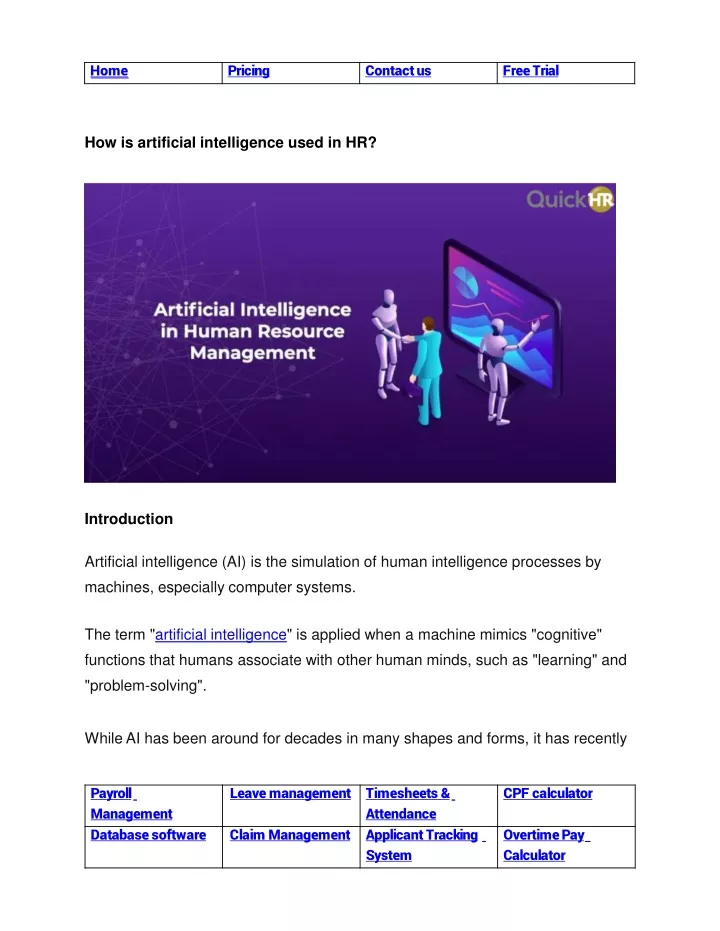 how is artificial intelligence used in hr