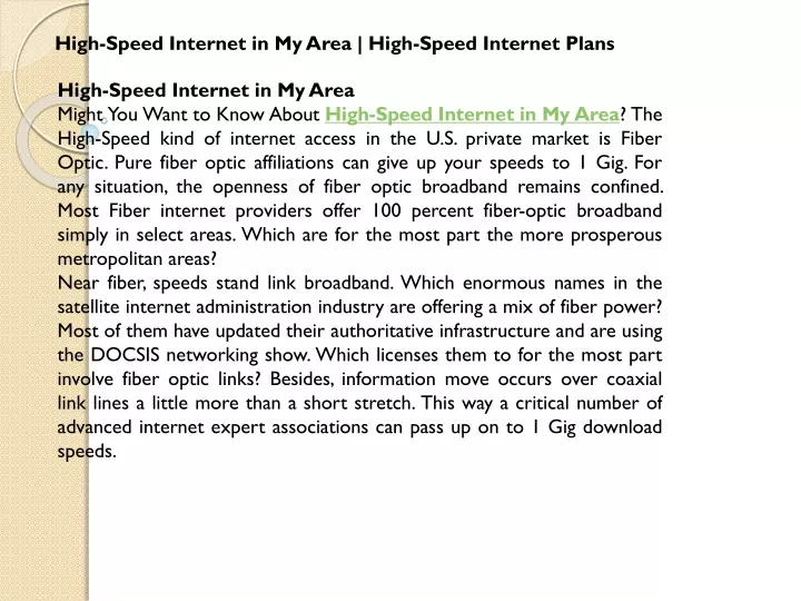 high speed internet in my area high speed