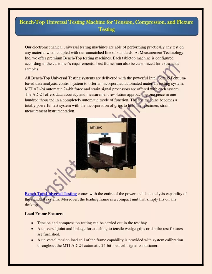 bench bench top universal testing machine