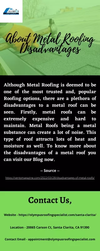 About Metal Roofing Disadvantages