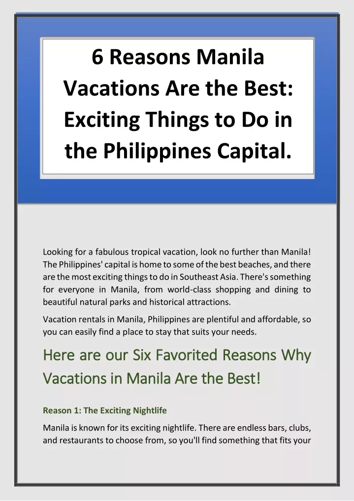 6 reasons manila vacations are the best exciting