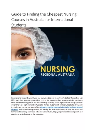 Guide to Finding the Cheapest Nursing Courses in Australia for Students