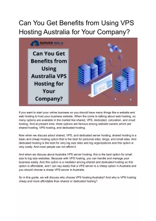 Can You Get Benefits from Using Australia VPS Hosting for Your Company?